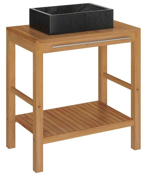 Koupelnová skříňka masivní teak s umyvadlem mramorové černé 3058159