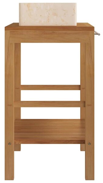 Koupelnová skříňka dřevo teak a umyvadlo mramor krémové 3058160