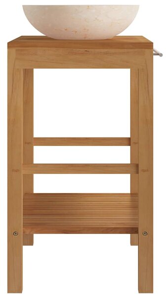Koupelnová skříňka dřevo teak a umyvadlo mramor krémové 3058162