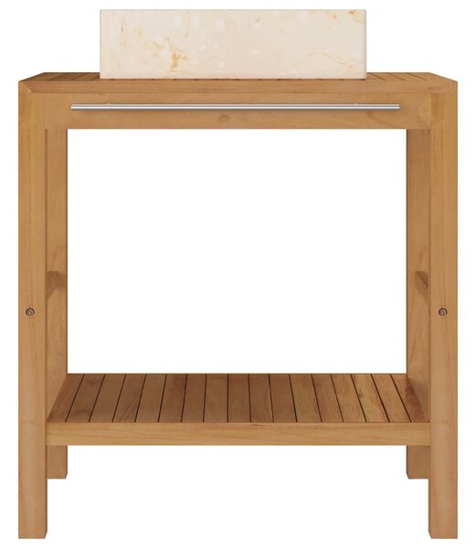 Koupelnová skříňka dřevo teak a umyvadlo mramor krémové 3058160