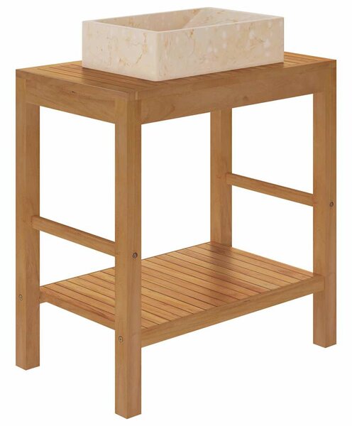 Koupelnová skříňka dřevo teak a umyvadlo mramor krémové 3058160