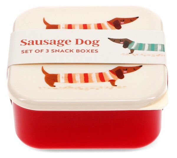 Červené/krémové dětské svačinové boxy v sadě 3 ks Sausage Dog – Rex London