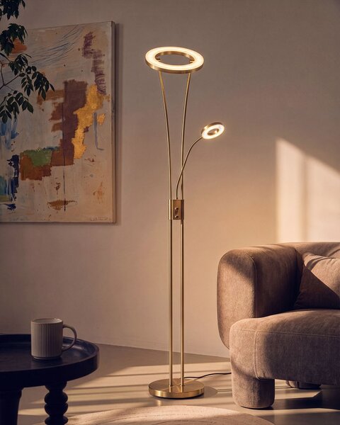 LED stojací lampa KENNET se stmívačem Kov Mosazná