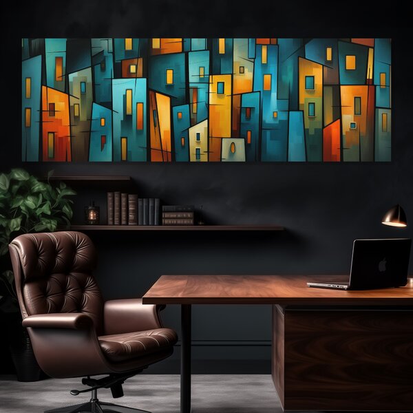 Obraz na plátně - Noční městečko Erimen, abstrakce FeelHappy.cz Velikost obrazu: 120 x 40 cm