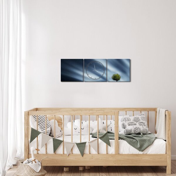 Obraz polární záře nad vřesovištěm (s hodinami) (90x30 cm)