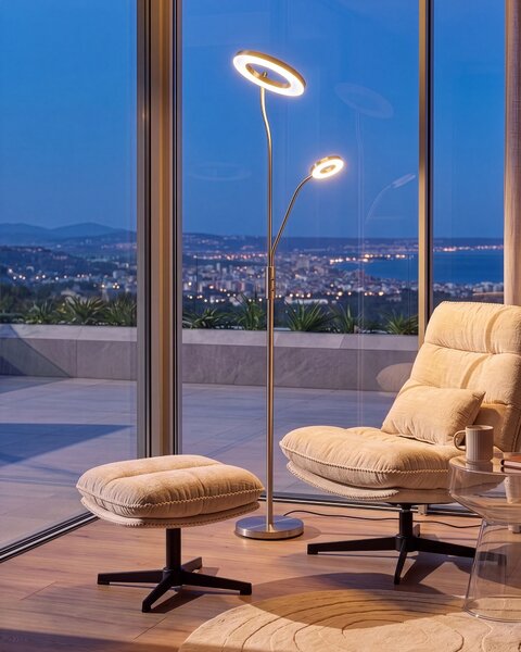 LED stojací lampa AFTON Kov Stříbrná