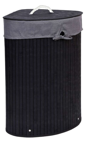 Rohový bambusový koš na prádlo s víkem, výška 60 cm – černošedý