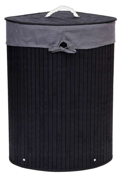 Rohový bambusový koš na prádlo s víkem, výška 60 cm – černošedý