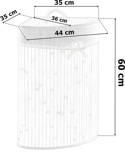 Rohový bambusový koš na prádlo s víkem, výška 60 cm – černošedý