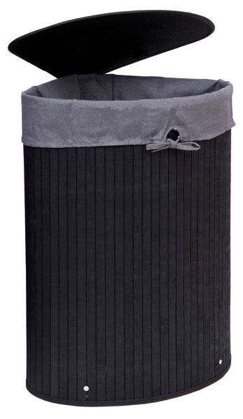 Rohový bambusový koš na prádlo s víkem, výška 60 cm – černošedý
