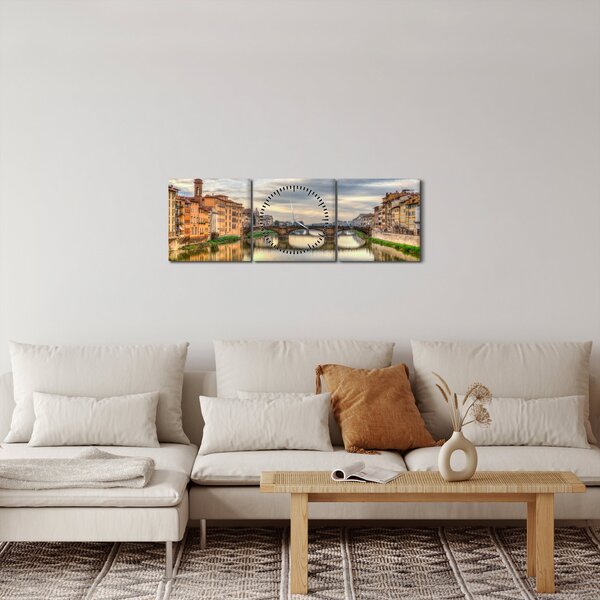 Obraz - Most přes řeku (s hodinami) (90x30 cm)