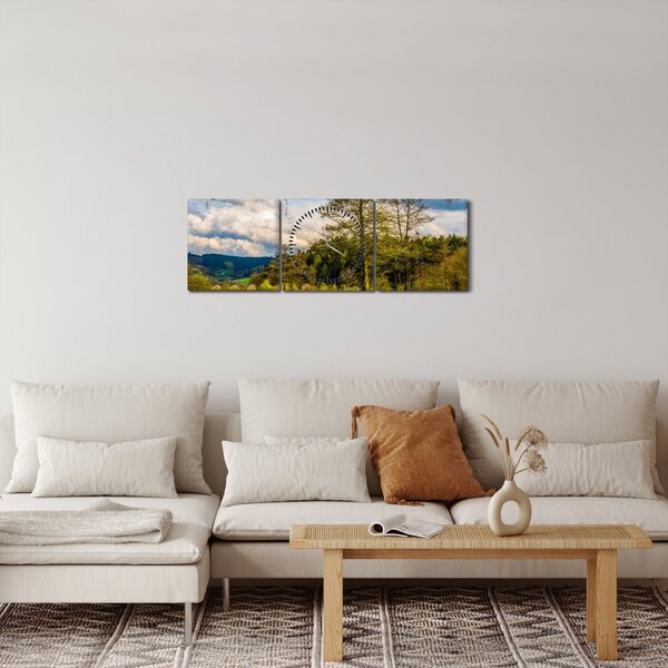 Obraz loďky u jezera (s hodinami) (90x30 cm)