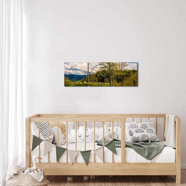 Obraz loďky u jezera (s hodinami) (90x30 cm)