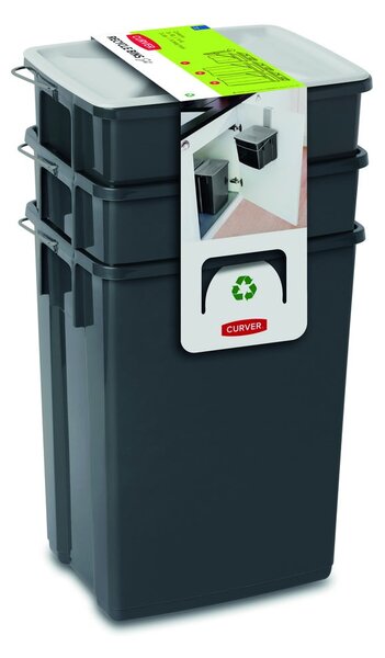 Černé plastové odpadkové koše v sadě 3 ks 2x10+6 l na tříděný odpad Biobox – Curver