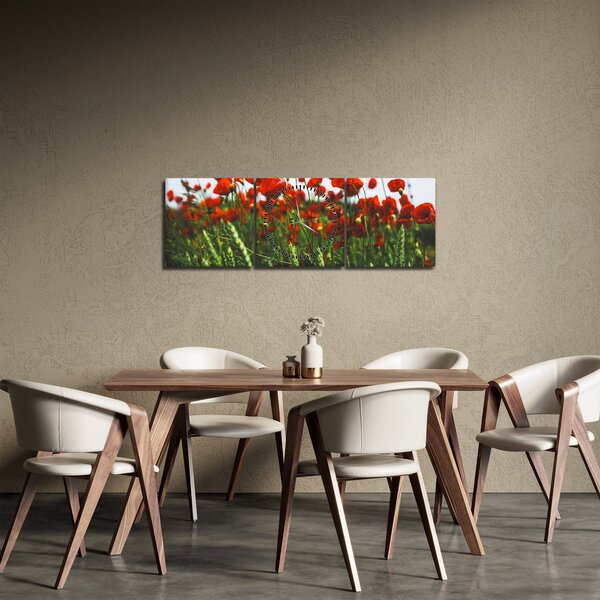 Obraz vlčích máků ve větru (s hodinami) (90x30 cm)