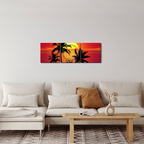 Obraz siluety ostrova s palmami (s hodinami) (90x30 cm)