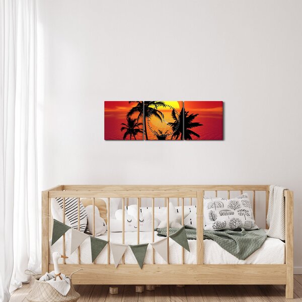 Obraz siluety ostrova s palmami (s hodinami) (90x30 cm)