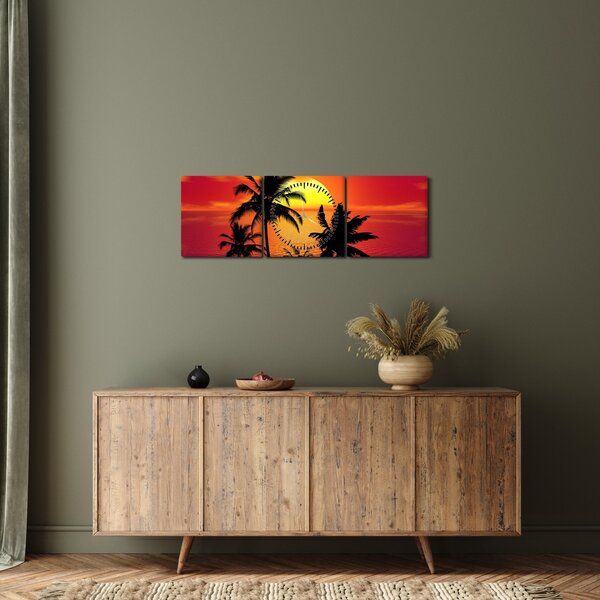 Obraz siluety ostrova s palmami (s hodinami) (90x30 cm)