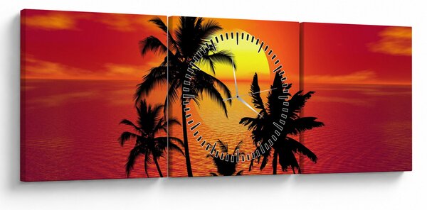 Obraz siluety ostrova s palmami (s hodinami) (90x30 cm)