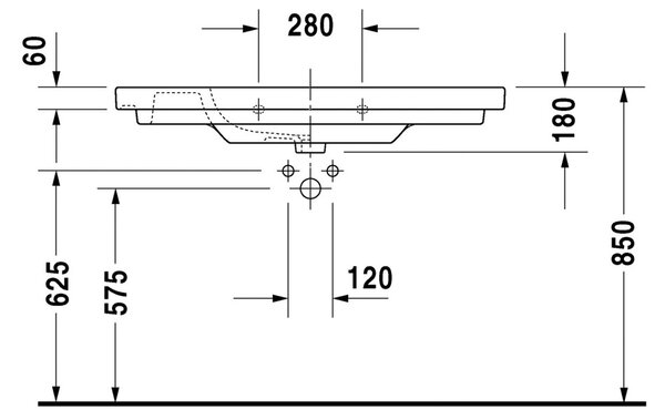 Duravit D-Code - Umyvadlo s přepadem 1050x480 mm, 1 otvor pro baterii propíchnutý, bílá 0342100002