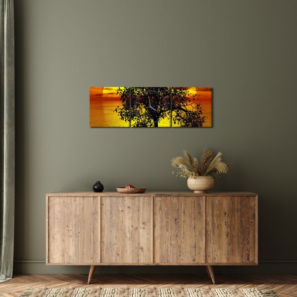 Obraz siluety stromu (s hodinami) (90x30 cm)