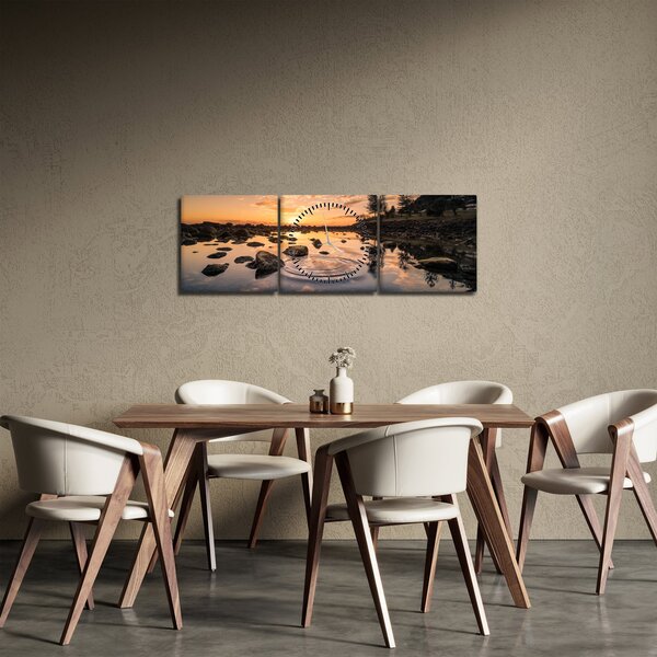 Obraz vodní hladiny při západu slunce (s hodinami) (90x30 cm)