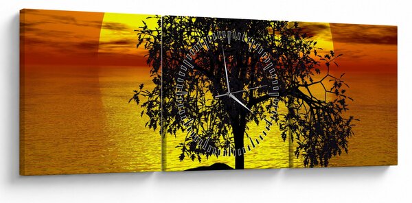 Obraz siluety stromu (s hodinami) (90x30 cm)