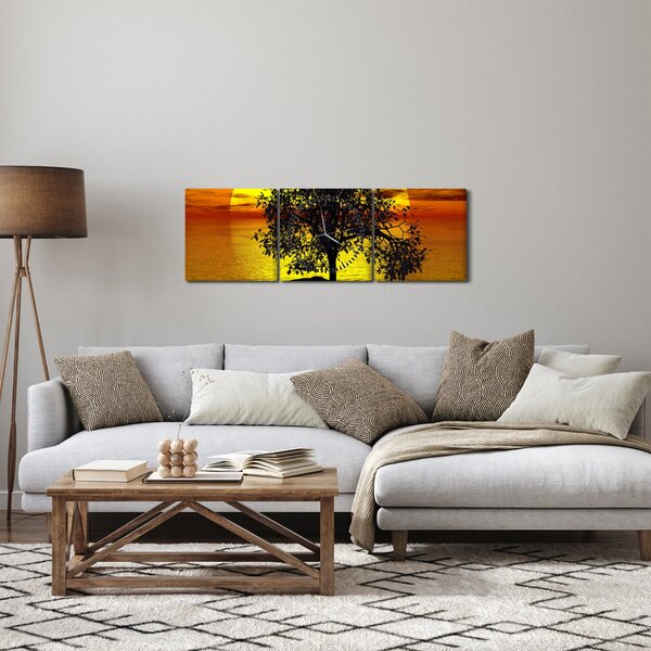 Obraz siluety stromu (s hodinami) (90x30 cm)