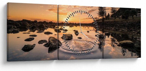 Obraz - Západ slunce u jezera (s hodinami) (90x30 cm)