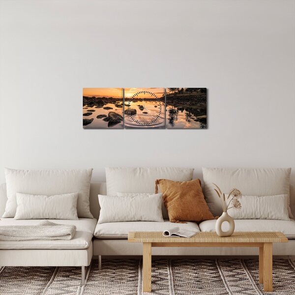 Obraz vodní hladiny při západu slunce (s hodinami) (90x30 cm)