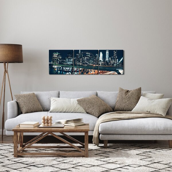 Obraz nočního města (s hodinami) (90x30 cm)