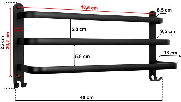 Loftový nástěnný věšák Athos 49 cm – černý