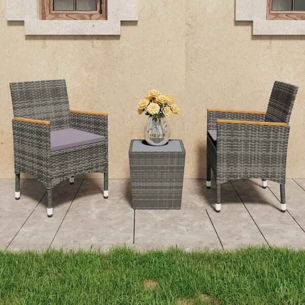 3dílný bistro set polyratan a tvrzené sklo šedý 3058365
