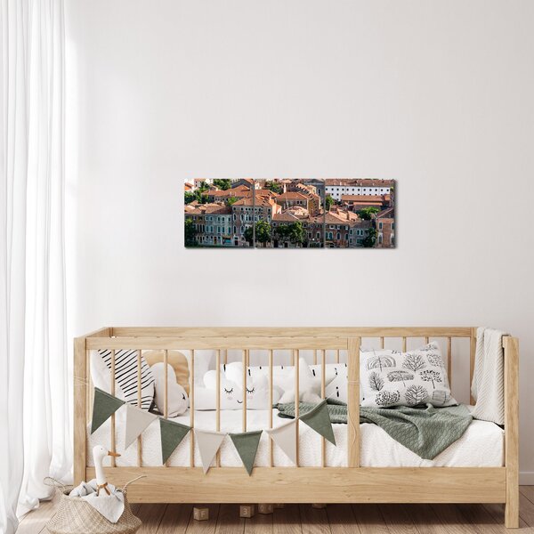 Obraz - Letecký pohled na město (s hodinami) (90x30 cm)