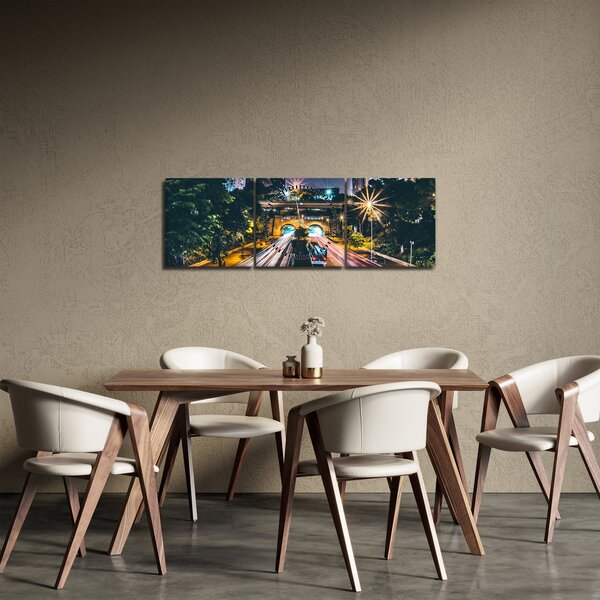 Obraz nočního města (s hodinami) (90x30 cm)