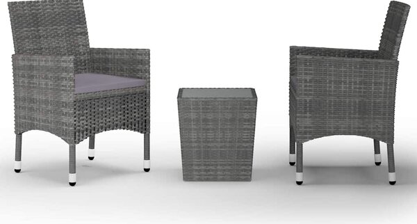 3dílný bistro set polyratan a tvrzené sklo šedý 3058359