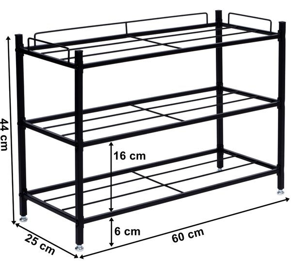 Loftový botník VIENA – černý, 3 patra