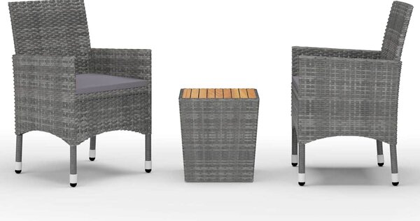 3dílný bistro set polyratan a akáciové dřevo šedý 3058363
