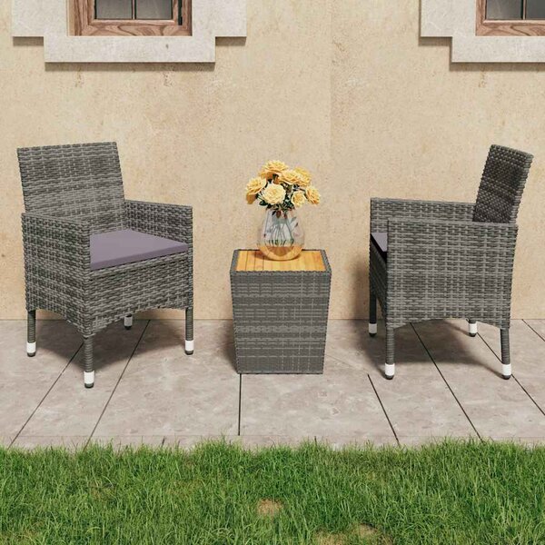 3dílný bistro set polyratan a akáciové dřevo šedý 3058363