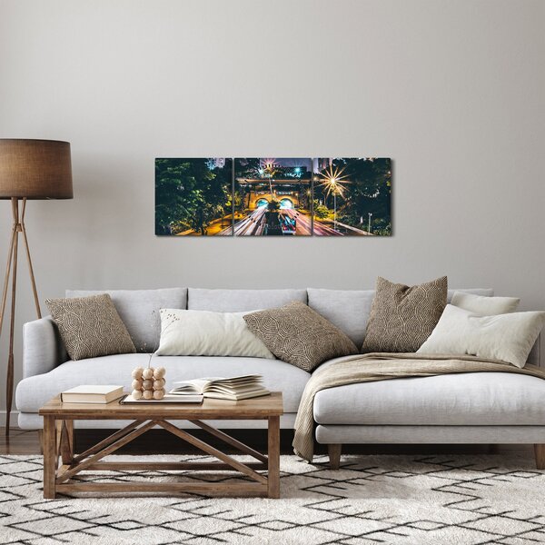 Obraz nočního města (s hodinami) (90x30 cm)