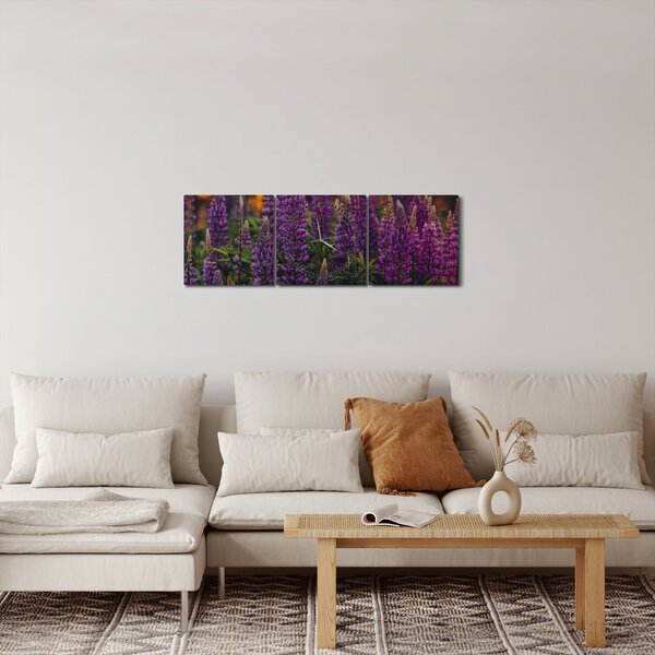 Obraz květů vlčího bobu (s hodinami) (90x30 cm)