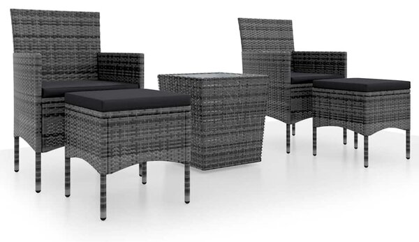 5dílný zahradní bistro set polyratan a tvrzené sklo šedý 3058369