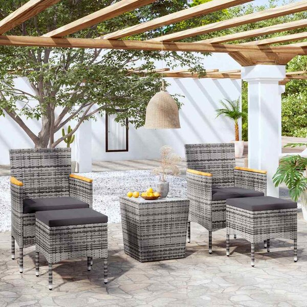 5dílný zahradní bistro set polyratan a tvrzené sklo šedý 3058375