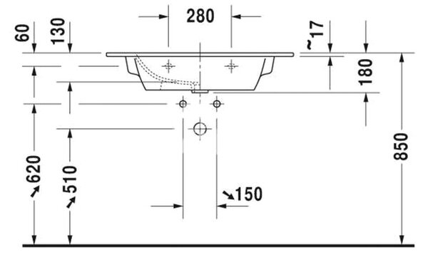 Duravit ME by Starck - Umyvadlo 830x490 mm, 3 otvory pro baterii propíchnuté, bílá 2336830030