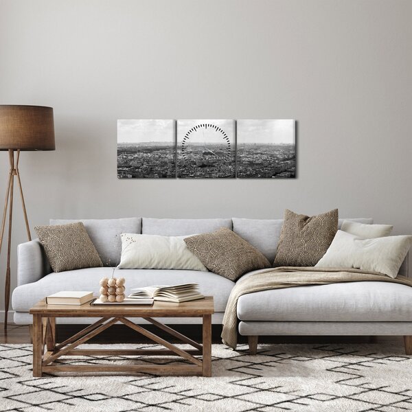 Obraz - Střechy domů v Paříži (s hodinami) (90x30 cm)