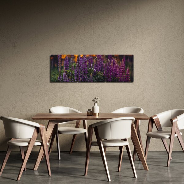 Obraz květů vlčího bobu (s hodinami) (90x30 cm)