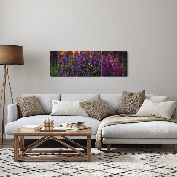 Obraz květů vlčího bobu (s hodinami) (90x30 cm)