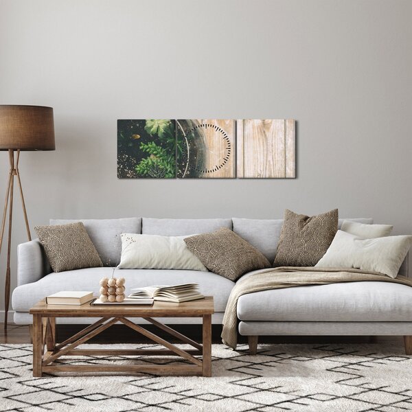 Obraz sukulentů ve skle (s hodinami) (90x30 cm)