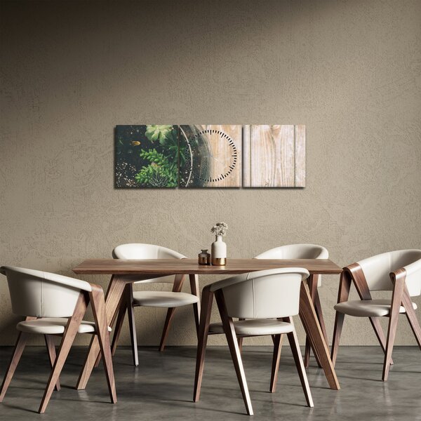 Obraz sukulentů ve skle (s hodinami) (90x30 cm)