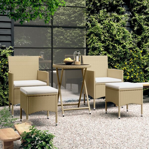 5dílný zahradní bistro set polyratan a tvrzené sklo béžový 3058390